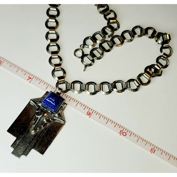 Silver Blue Steer Stone Fashion Necklace Artisan Look Statement Jewelry CT201 - Picture 11 of 12